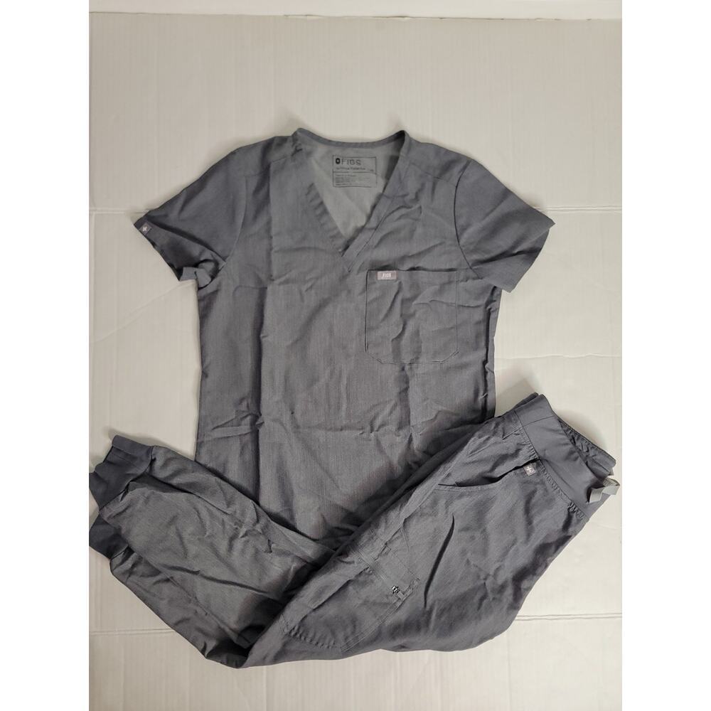 FIGS Scrub Set Womens SZ XS/XSP Zamora Joggers Catarina Pocket Top Gray